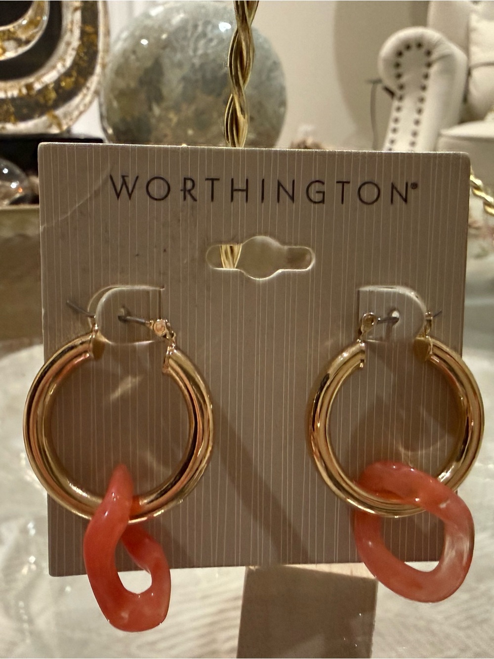 Worthington Gold Hoop Earrings with Coral Link Drops